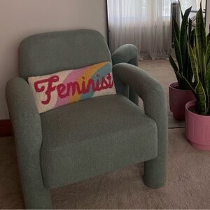 Rug Hooked Feminist Pillow